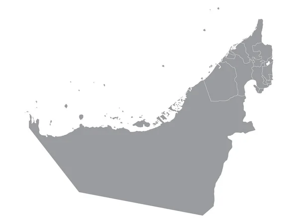 Grey Flat Provincias Mapa Del País Asiático Emiratos Árabes Unidos — Vector de stock