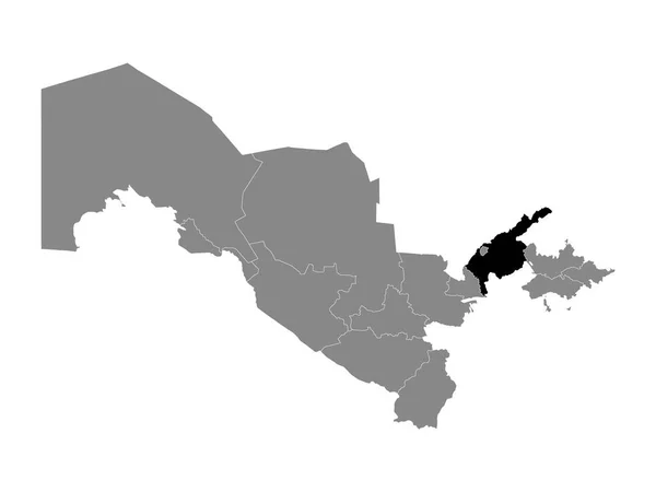 ウズベキスタンのグレーマップ内のタシュケントのウズベキスタン地域の黒い場所 — ストックベクタ
