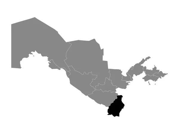 Mapa Negro Región Uzbeka Surxondaryo Grey Mapa Uzbekistán — Vector de stock
