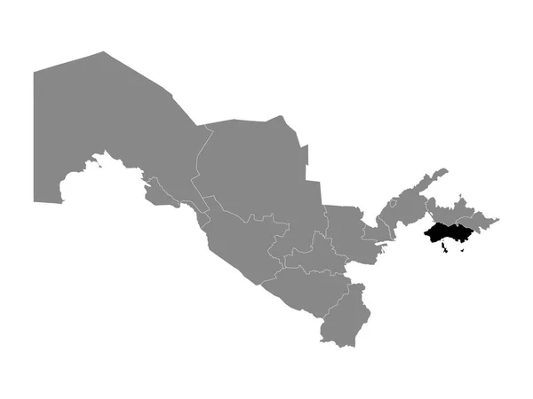 Czarna Mapa Lokalizacji Uzbeckiego Regionu Fergana Obrębie Szarej Mapy Uzbekistanu — Wektor stockowy