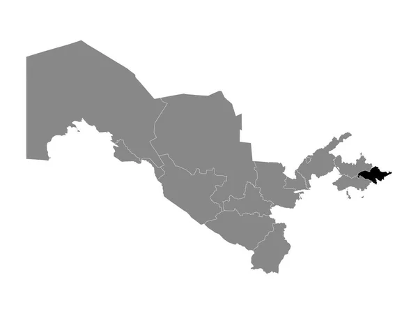 Schwarze Landkarte Der Usbekischen Region Andischan Innerhalb Der Grauen Landkarte — Stockvektor