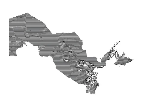 Carte Topographique Contour Noir Blanc Pays Asiatique Ouzbékistan — Image vectorielle