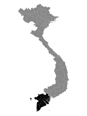 Vietnam 'ın Gri Haritası dahilinde Mekong Nehri' nin Vietnam Bölgesi Siyah Konum Haritası