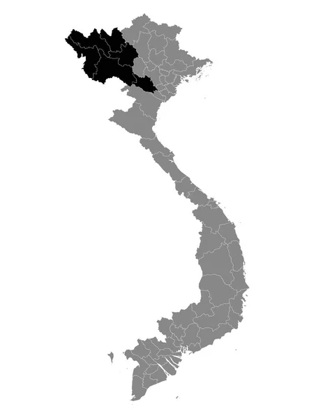 Schwarze Lagekarte Der Vietnamesischen Region Nordwest Vietnam Innerhalb Der Grauen — Stockvektor