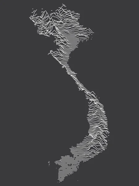 Dark Black White Contour Topography Map Asian Country Vietnam — Stockový vektor