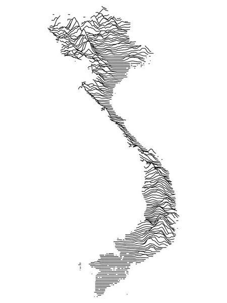 亚洲国家越南的黑白3D等高线地形图 — 图库矢量图片