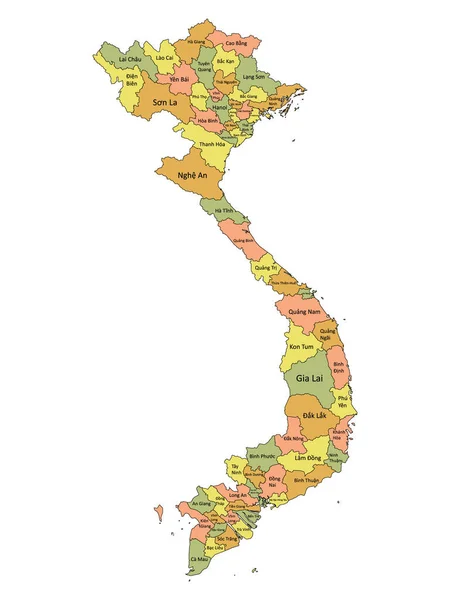 Pastel Colorido Rotulado Plana Províncias Mapa País Asiático Vietnã —  Vetores de Stock