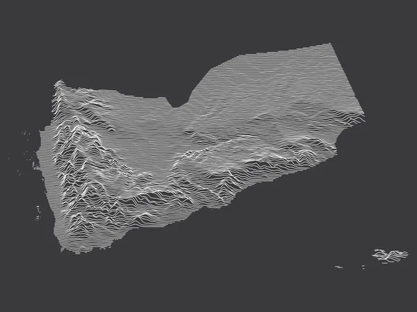 亚洲国家也门黑白相间的3D轮廓地形图 — 图库矢量图片
