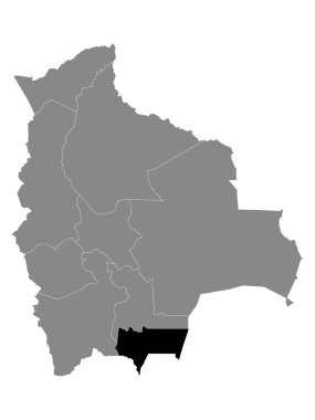 Bolivya 'nın Tarija Bölümü' nün Siyah Konum Haritası Bolivya 'nın Gri Haritası içinde