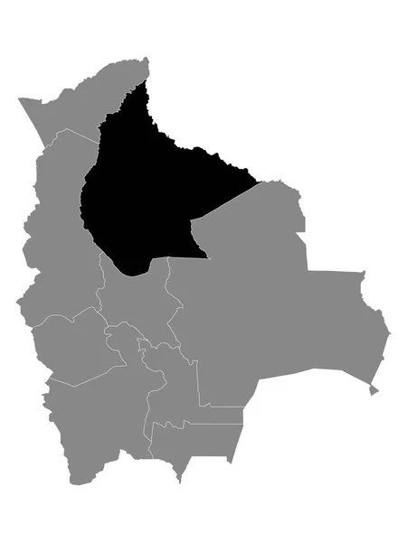 Zwarte Plattegrond Van Het Boliviaanse Departement Beni Grey Map Bolivia — Stockvector