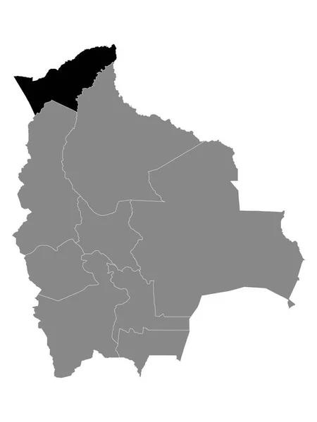 Czarna Mapa Lokalizacji Boliwijskiego Departamentu Pando Szarej Mapa Boliwii — Wektor stockowy