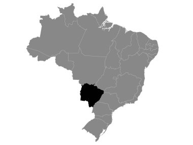 Brezilya 'nın Mato Grosso do Sul eyaletinin Siyah Konum Haritası Brezilya' nın Gri Haritasında