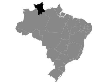 Brezilya 'nın Gri Haritası içinde Brezilya Eyaleti Roraima' nın Siyah Konum Haritası