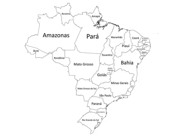 Biały Etykietowany Prowincje Płaskie Mapa Południowoamerykańskiego Kraju Brazylii — Wektor stockowy