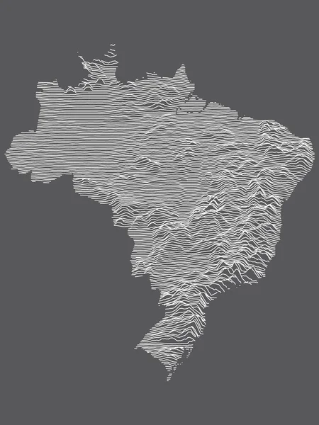 Dark Black White Contour Topografia Mapa País Sul Americano Brasil — Vetor de Stock