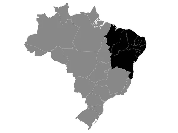 Mapa Localização Negra Região Nordeste Brasil Dentro Mapa Cinzento Brasil — Vetor de Stock