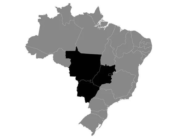 Negro Mapa Ubicación Región Centro Oeste Brasil Dentro Grey Mapa — Archivo Imágenes Vectoriales