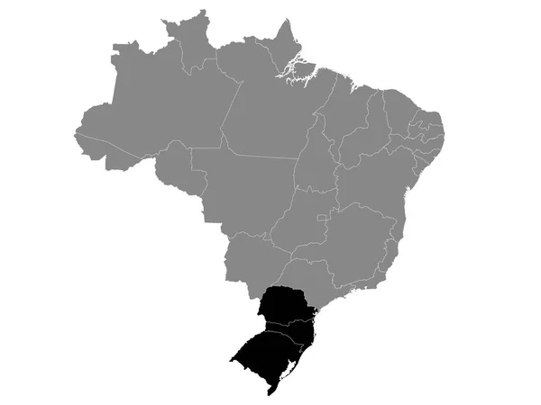 Schwarze Landkarte Der Südbrasilianischen Region Innerhalb Der Grauen Landkarte Brasiliens — Stockvektor