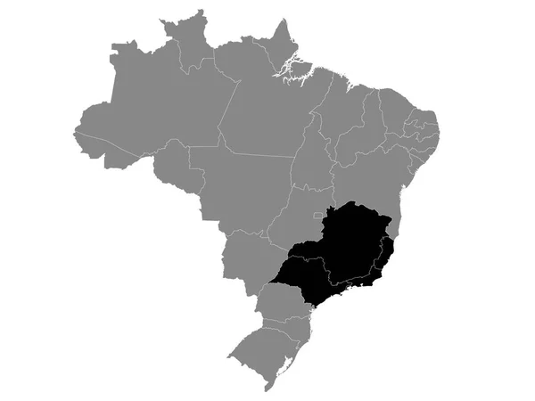 Black Location Map Southeast Brazilian Region Grey Map Brazil — Stock Vector