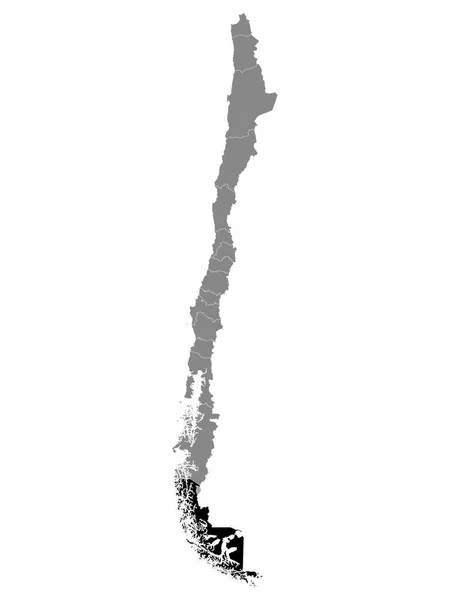 Schwarze Landkarte Der Chilenischen Region Magallanes Innerhalb Der Grauen Landkarte — Stockvektor