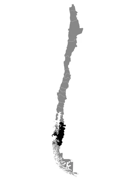 Černá Mapa Umístění Chilského Regionu Aysn Rámci Šedé Mapy Chile — Stockový vektor