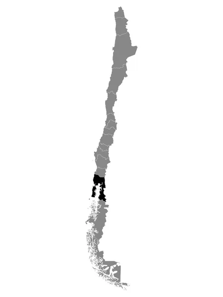Schwarze Landkarte Der Chilenischen Region Los Lagos Innerhalb Der Grauen — Stockvektor