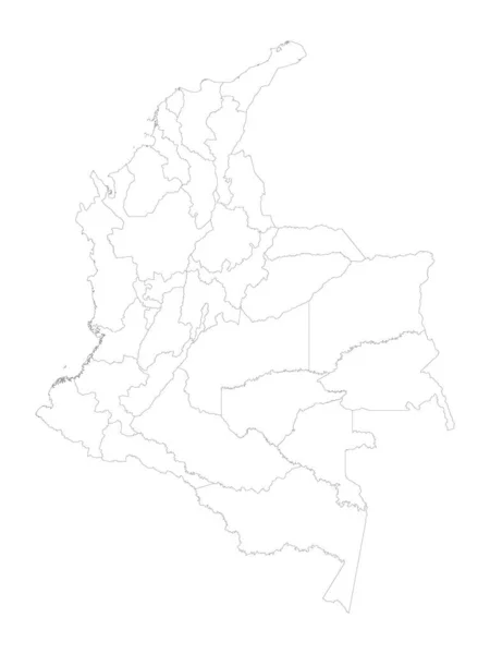 White Blank Flat Avdelningar Karta Över Sydamerikanska Landet Colombia — Stock vektor
