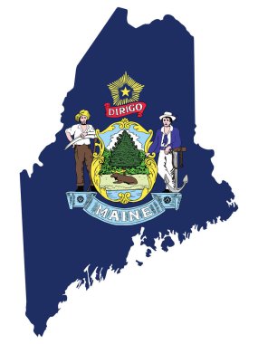 ABD Federal Maine Eyaleti Bayrak Haritasının Vektör İllüstrasyonu