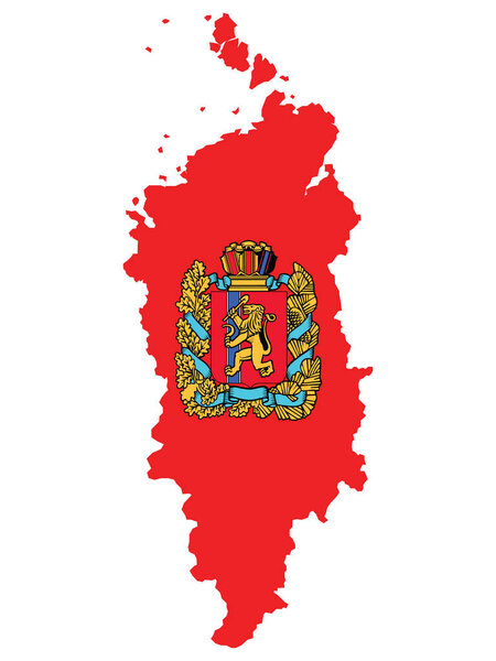 Vector Illustration of the Flag Map of Russian Federal Subject of Krasnoyarsk Krai