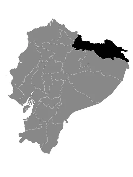 Černá Mapa Lokality Ekvádorské Provincie Sucumbos Rámci Šedé Mapy Ekvádoru — Stockový vektor