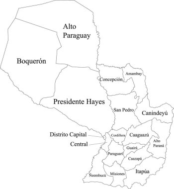 Paraguay 'ın Beyaz Etiketli Daire Bölümleri Haritası