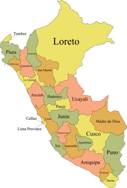 Güney Amerika ülkesi Peru 'nun Pastel Renkli Etiketli Daire Haritası
