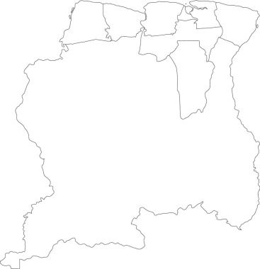 Güney Amerika 'nın Surinam Ülkesi Beyaz Boş Daire Bölgeleri Haritası