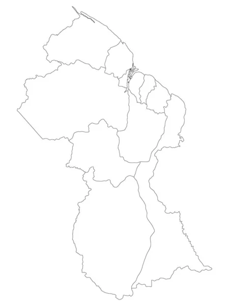 White Blank Flat Regions Mapa Del País Sudamericano Guyana — Vector de stock