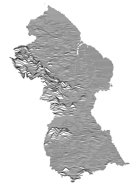 Topografía Contorno Blanco Negro Mapa Del País Sudamericano Guyana — Vector de stock