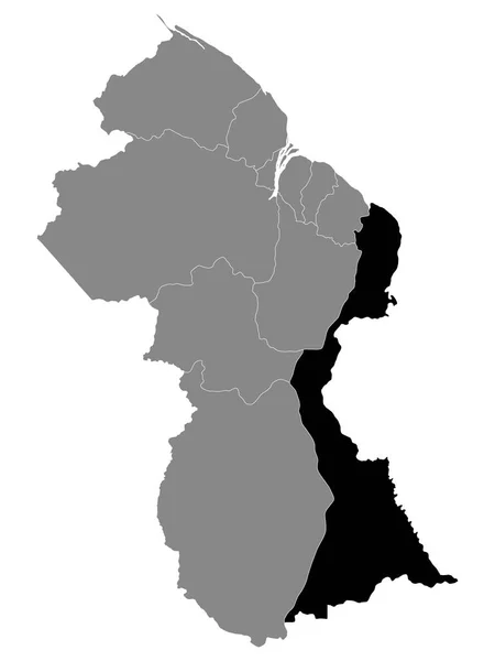 Schwarze Landkarte Der Guyanischen Region Ost Berbice Corentyne Innerhalb Der — Stockvektor