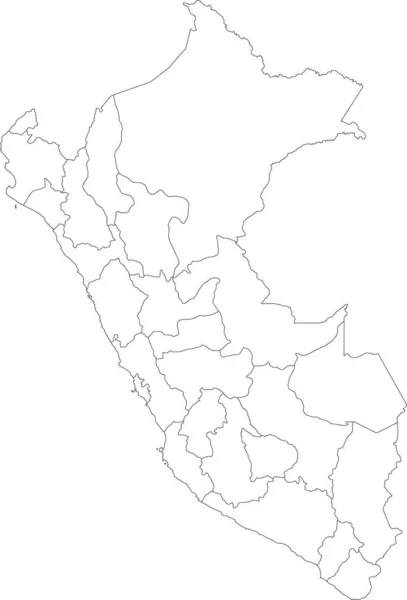 White Blank Flat Departments Mapa Jihoamerické Země Peru — Stockový vektor