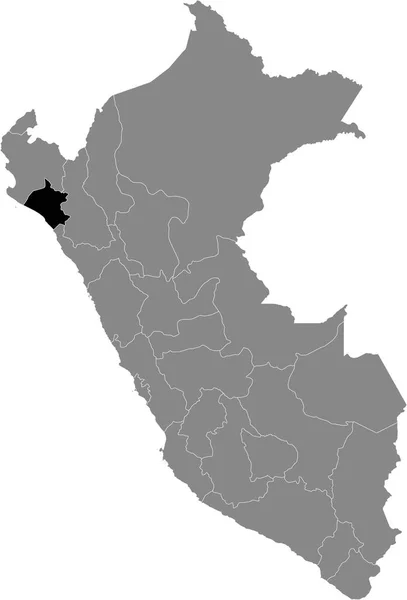 ペルーのグレー地図の中のランバイエケ県の黒い場所 — ストックベクタ