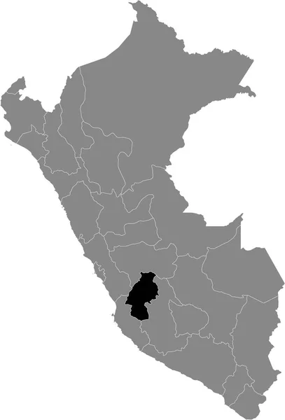 Mapa Ubicación Negro Del Departamento Peruano Huancavelica Dentro Grey Mapa — Vector de stock