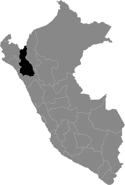 Mapa Ubicación Negro Del Departamento Peruano Cajamarca Dentro Del Mapa — Vector de stock