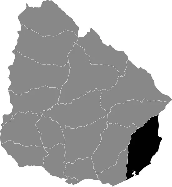Schwarze Landkarte Des Uruguayischen Departamentos Rocha Innerhalb Der Grauen Landkarte — Stockvektor