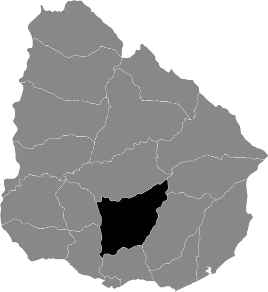 Czarna Mapa Lokalizacji Urugwajskiego Departamentu Florydy Obrębie Szarej Mapy Urugwaju — Wektor stockowy