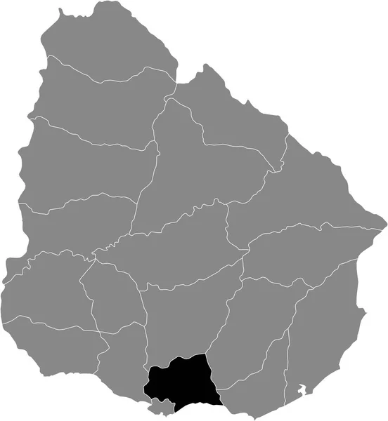 乌拉圭卡内洛内省在乌拉圭灰色地图中的黑色位置图 — 图库矢量图片