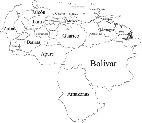 White Labeled Flat States Mapa País Sul Americano Venezuela —  Vetores de Stock