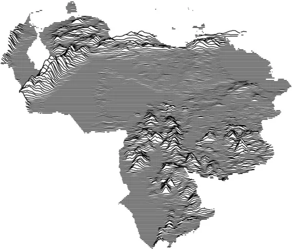 ベネズエラの南米諸国の黒と白の3Dコンタクト地形図 — ストックベクタ