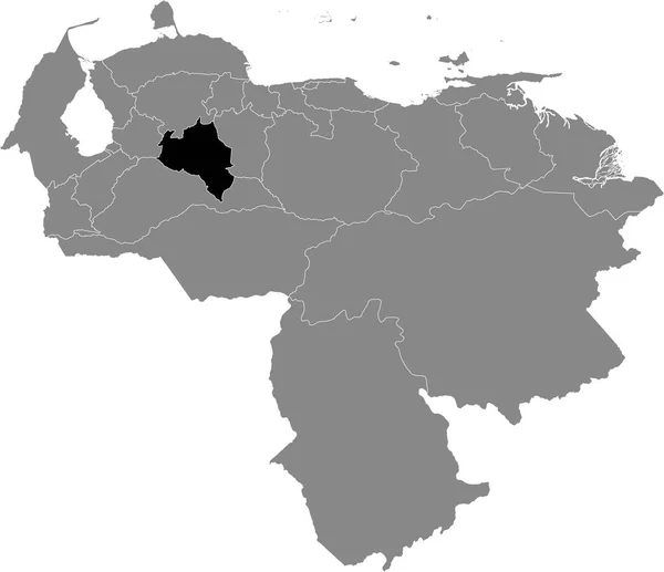 Schwarze Landkarte Des Venezolanischen Bundesstaates Portuguesa Innerhalb Der Grauen Landkarte — Stockvektor
