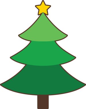 Basit karikatür el çizimi süslemeli Noel ağacı