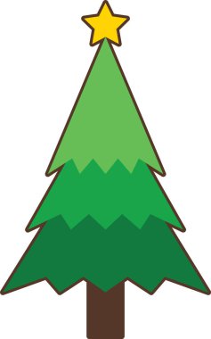 Basit karikatür el çizimi süslemeli Noel ağacı