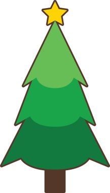 Basit karikatür el çizimi süslemeli Noel ağacı