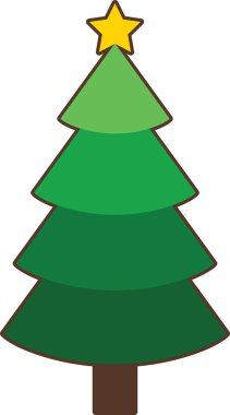 Basit karikatür el çizimi süslemeli Noel ağacı